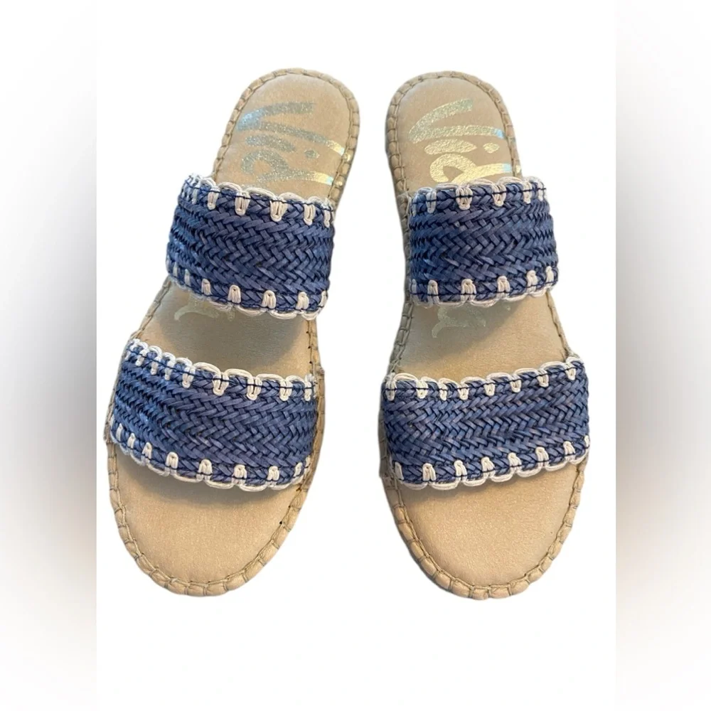 NWOT Vidorreta Blue and white jute Woven Slide espadrille Sandals